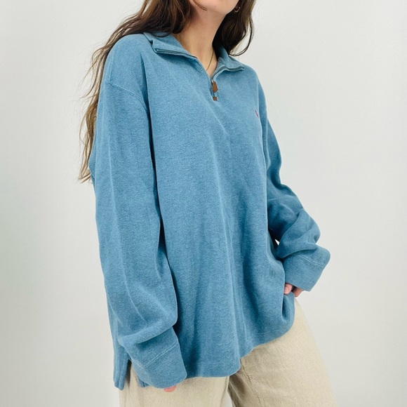 SOLD ralph lauren sky blue quarter zip pullover sweatshirt 100% cotton size XL - Picture 7 of 8
